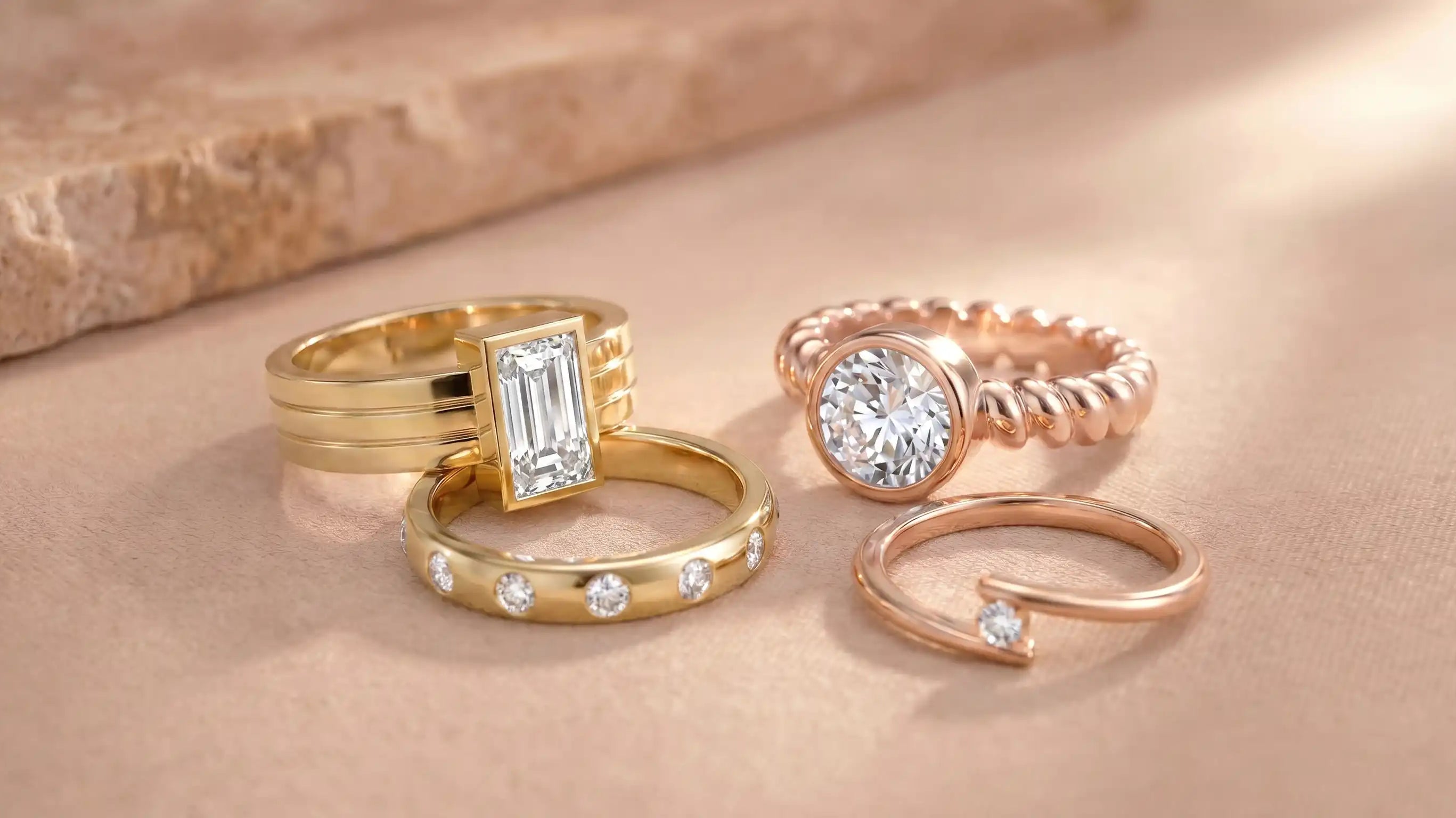 Bagues et or jaune ou rose 18 carats avec diamants, pierre précieuse - Bijoux Bajoia élaborés dans notre atelier de Sèvres