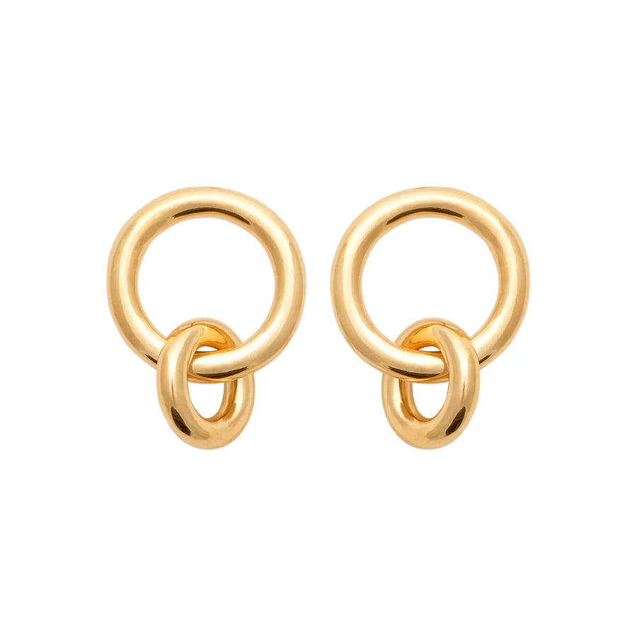 Boucles d’oreilles pendantes deux anneaux plaqué or 18 carats, vue de face