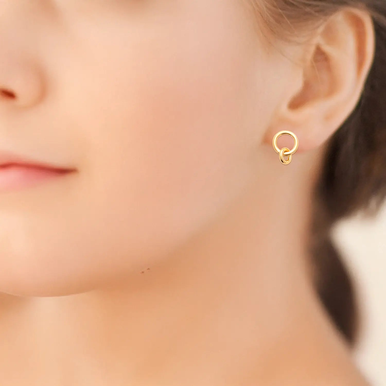 Boucles d'oreilles pendantes deux anneaux plaqué or 18 carats