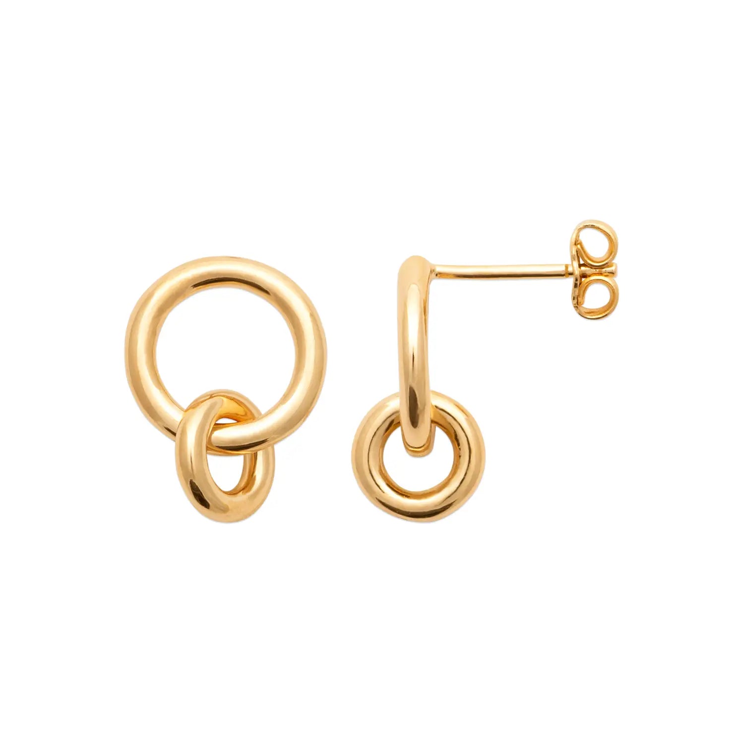 Boucles d'oreilles pendantes deux anneaux plaqué or 18 carats