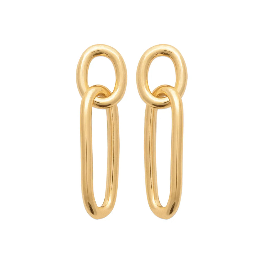 Boucles d’oreilles pendantes deux anneaux plaqué or 18 carats, vue de face