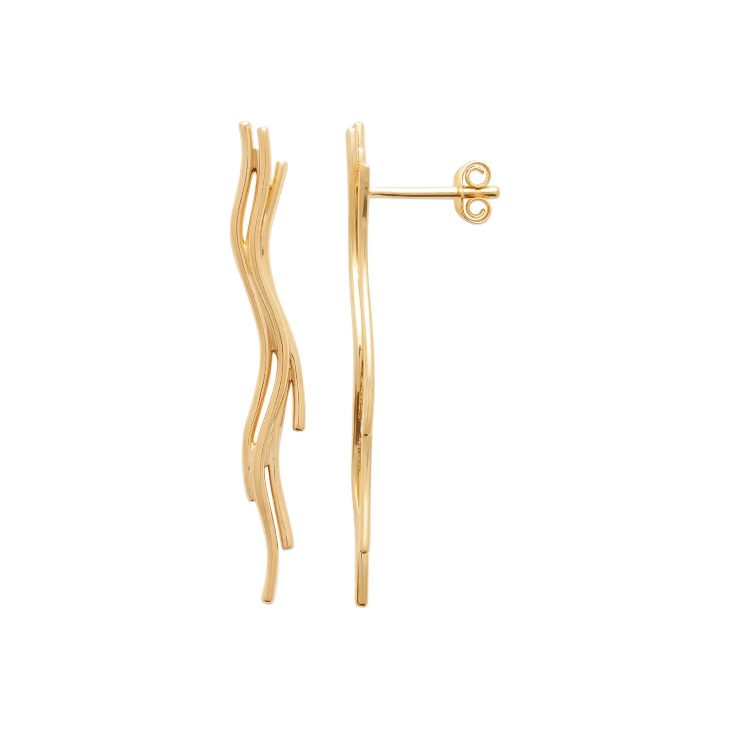 Boucles d'oreilles pendantes filaments ondulés vague plaqué or 18 carats