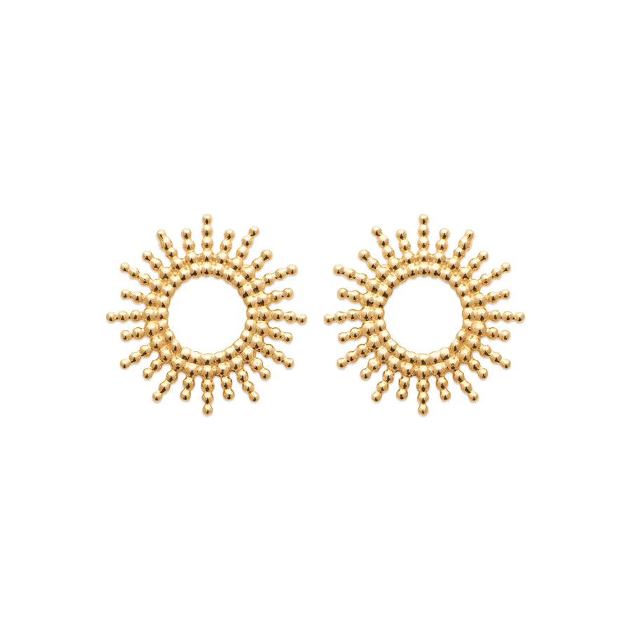 Boucles d’oreilles puces soleil plaqué or 18 carats, vue de face