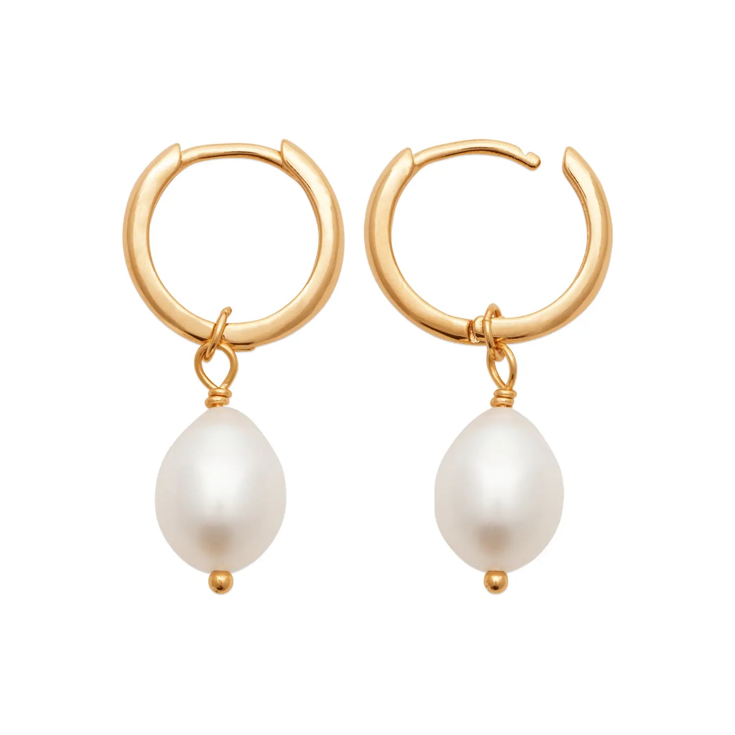 Boucles d'oreilles créoles plaqué or 18 carats avec pendentifs perles de culture blanches