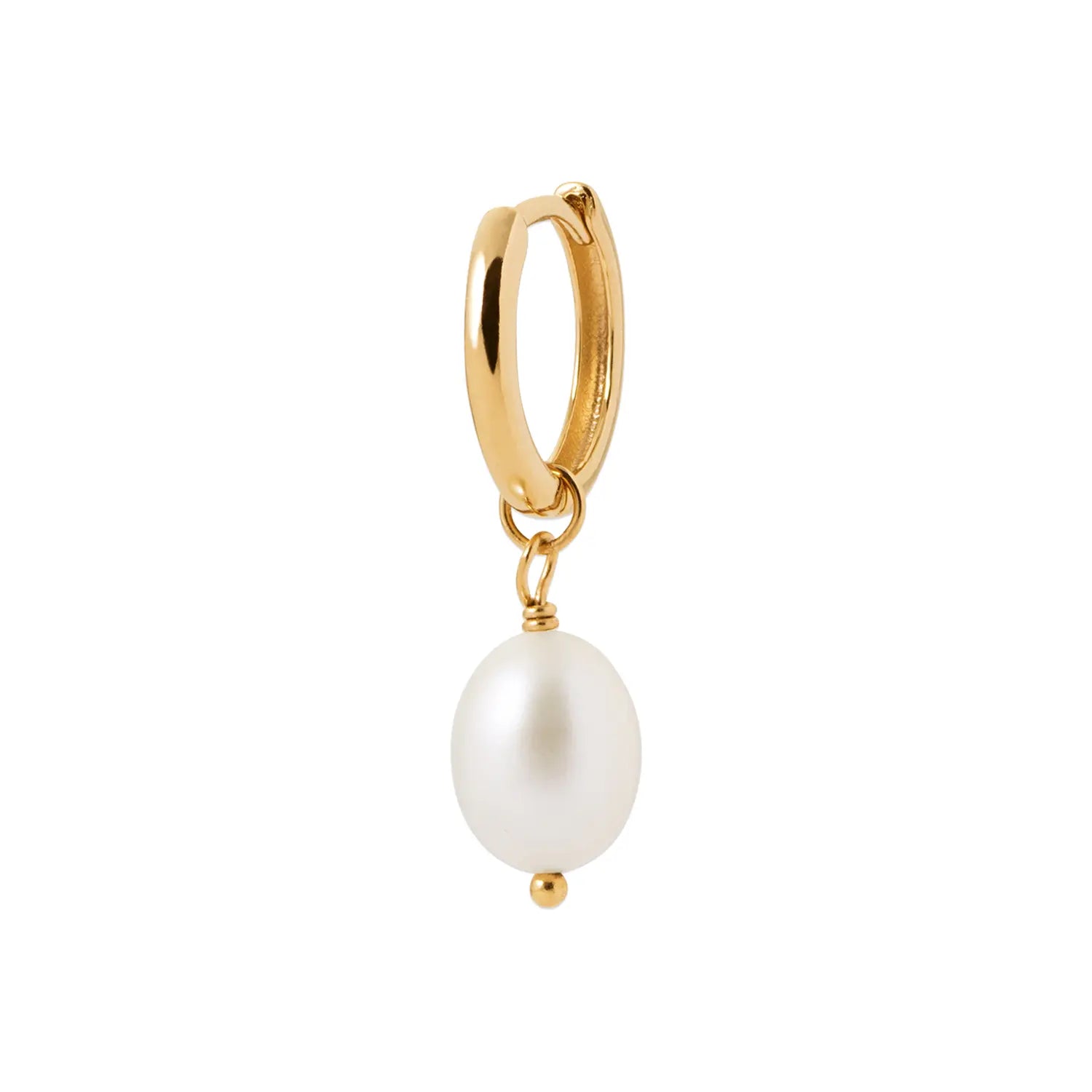 Boucles d'oreilles créoles plaqué or 18 carats avec pendentifs perles de culture blanches