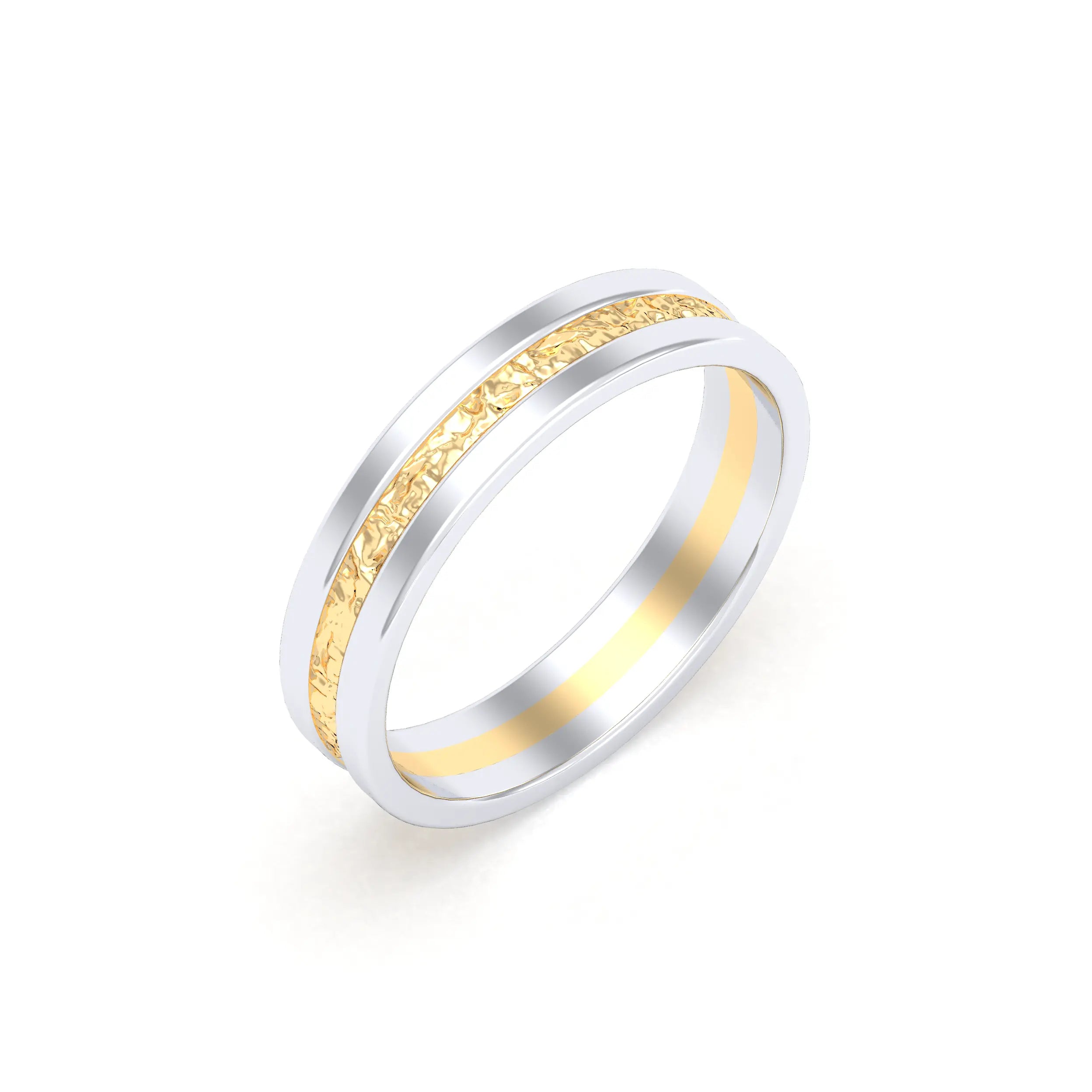 Alliance Altaïr | Or 18 carats | Centre texturé scintillant et bords polis Or blanc - Intérieur or jaune