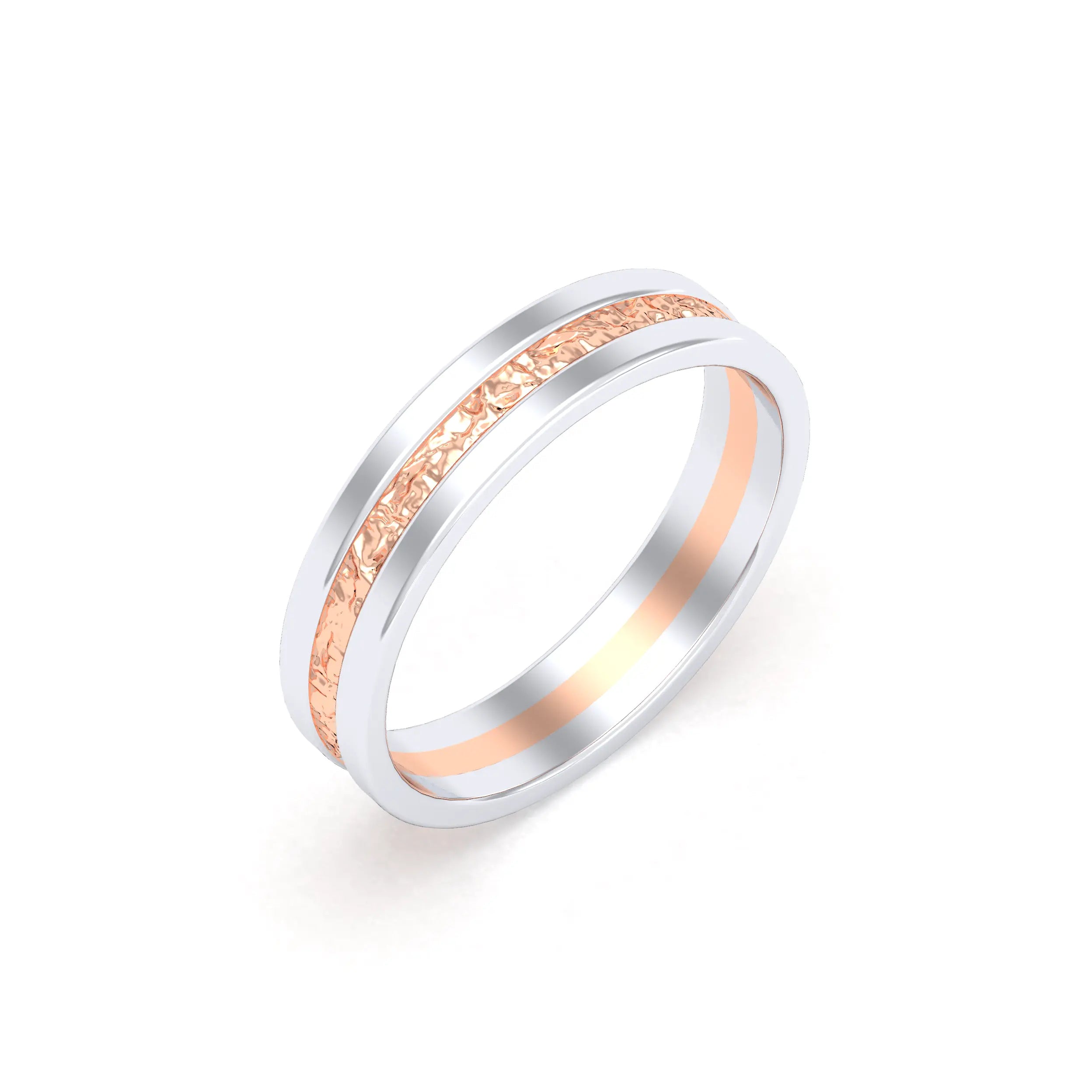 Alliance Altaïr | Or 18 carats | Centre texturé scintillant et bords polis Or blanc - Intérieur or rose