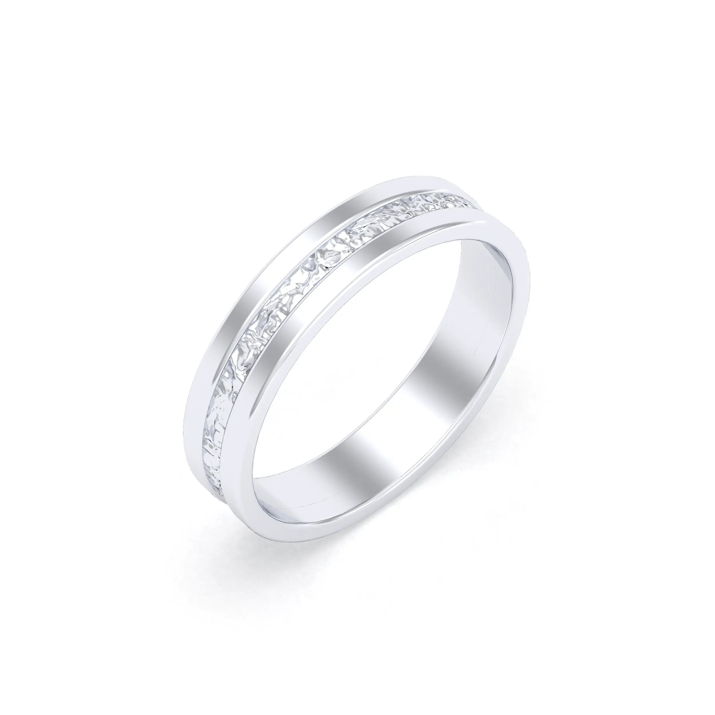 Alliance Altaïr | Or 18 carats | Centre texturé scintillant et bords polis Or blanc - Intérieur or blanc