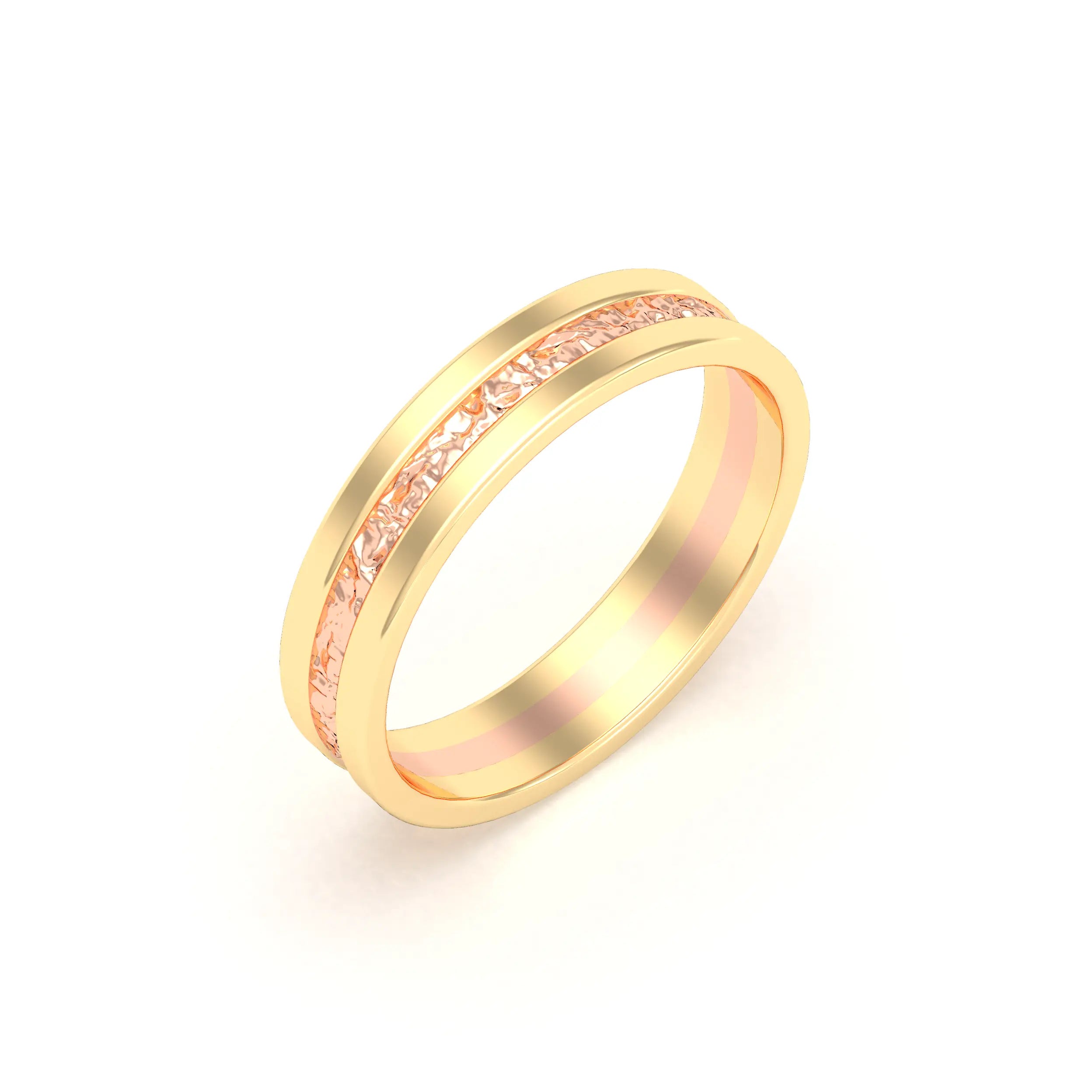 Alliance Altaïr | Or 18 carats | Centre texturé scintillant et bords polis Or jaune - Intérieur or rose