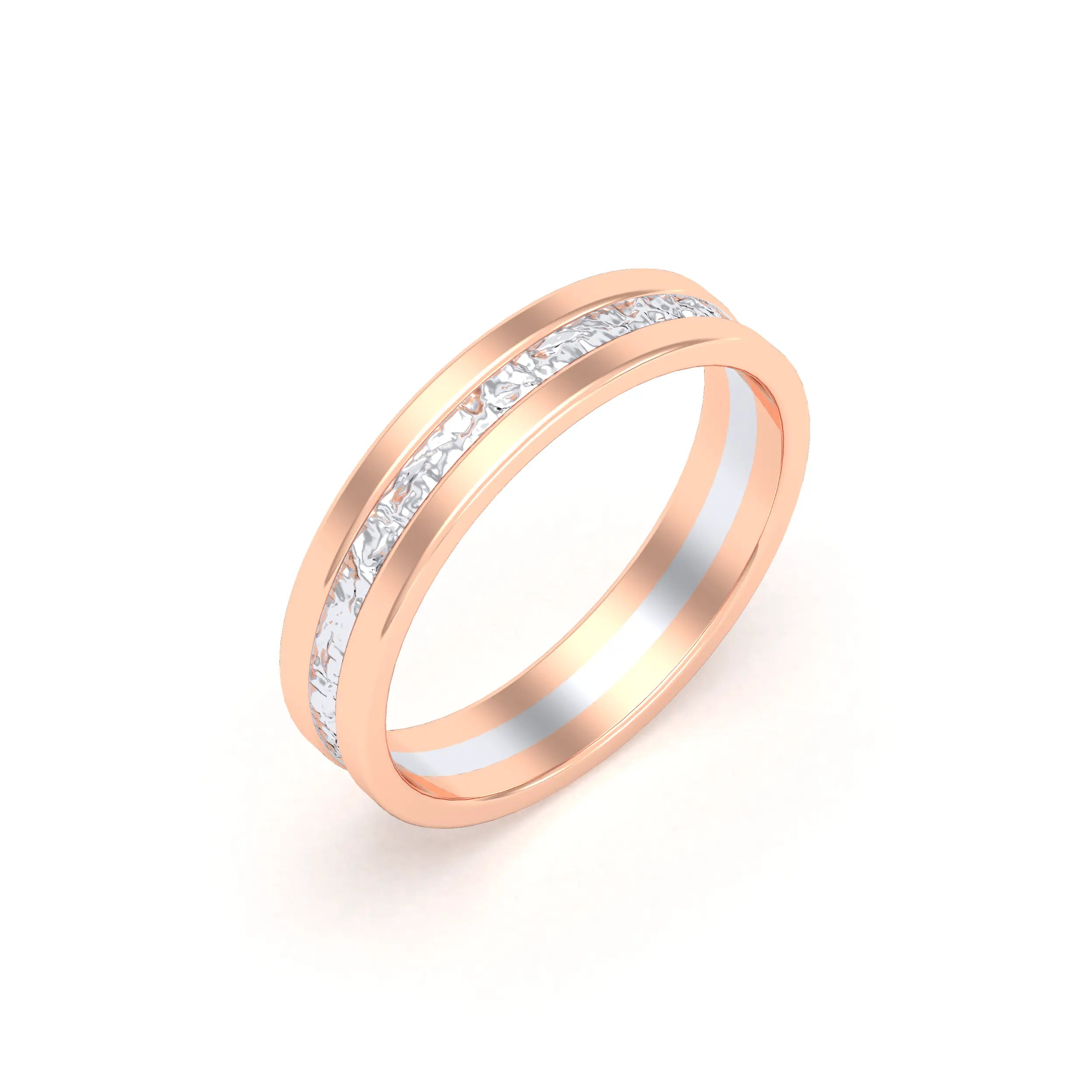 Alliance Altaïr | Or 18 carats | Centre texturé scintillant et bords polis Or rose - Intérieur or blanc