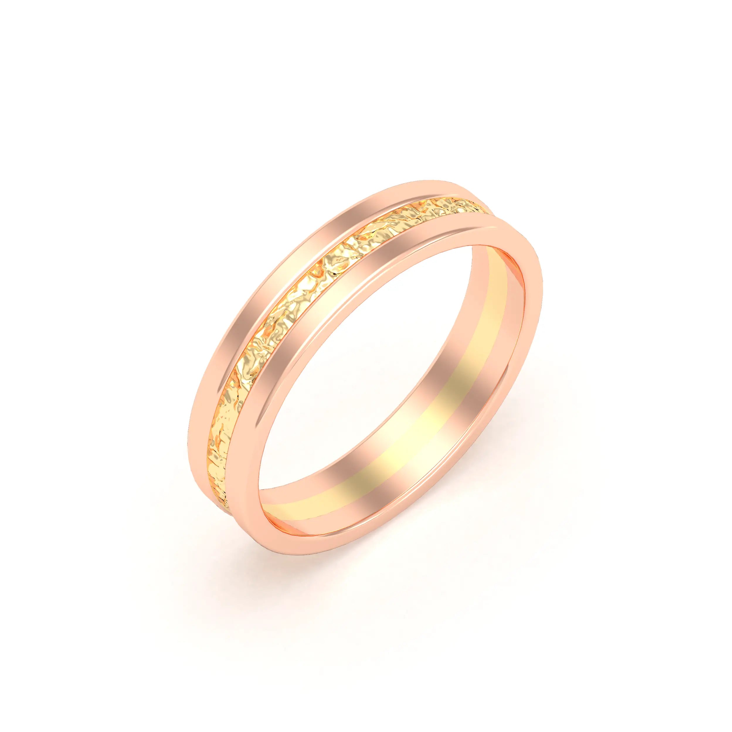 Alliance Altaïr | Or 18 carats | Centre texturé scintillant et bords polis Or rose - Intérieur or jaune