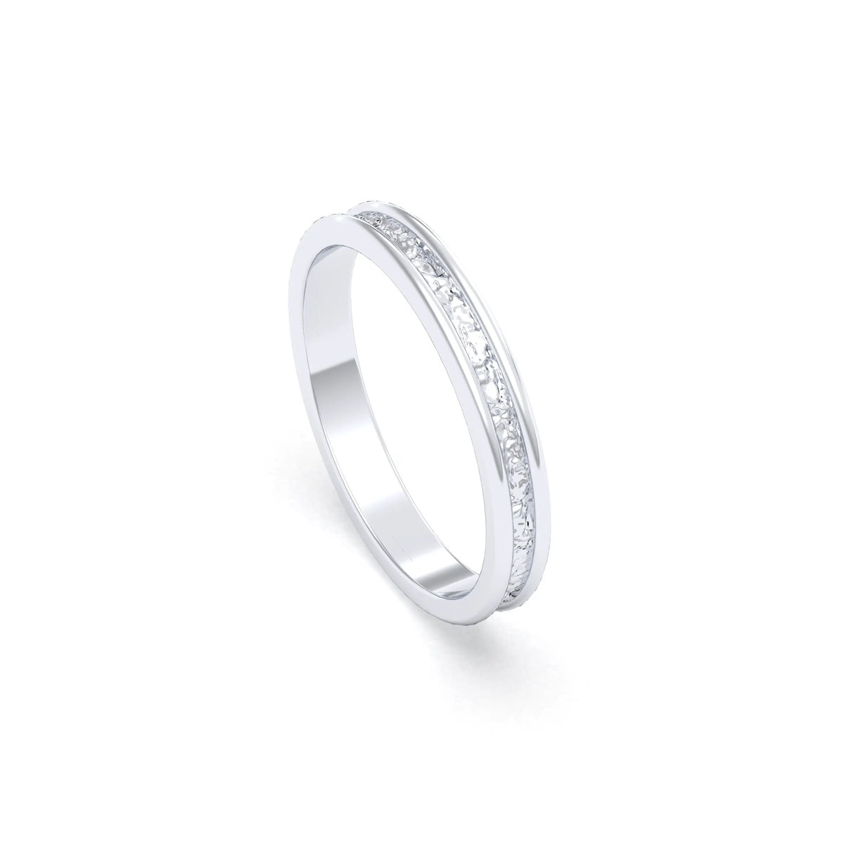 Alliance Unisson double rang à texture centrale en or blanc 18 carats