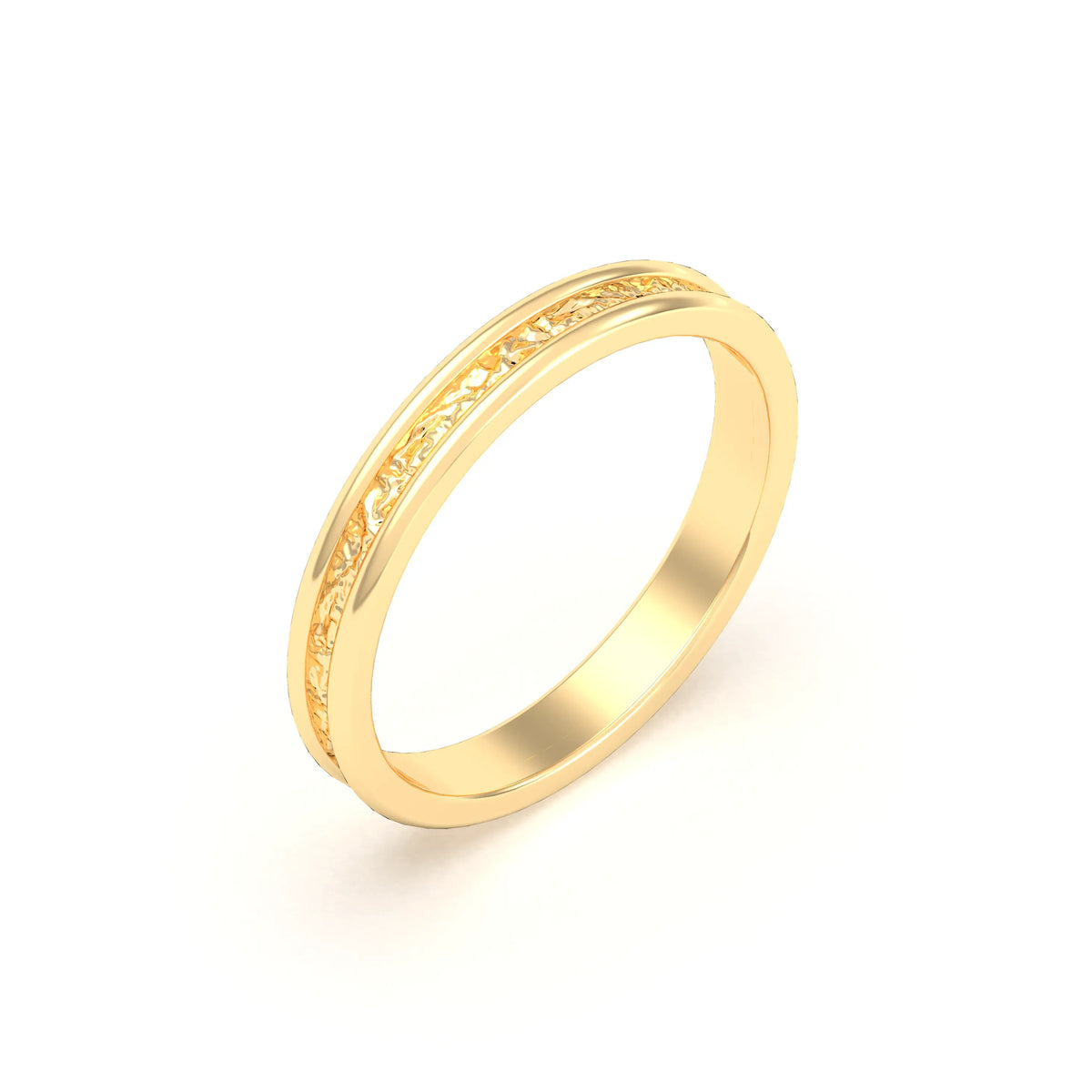Alliance Unisson double rang à texture centrale en or jaune 18 carats