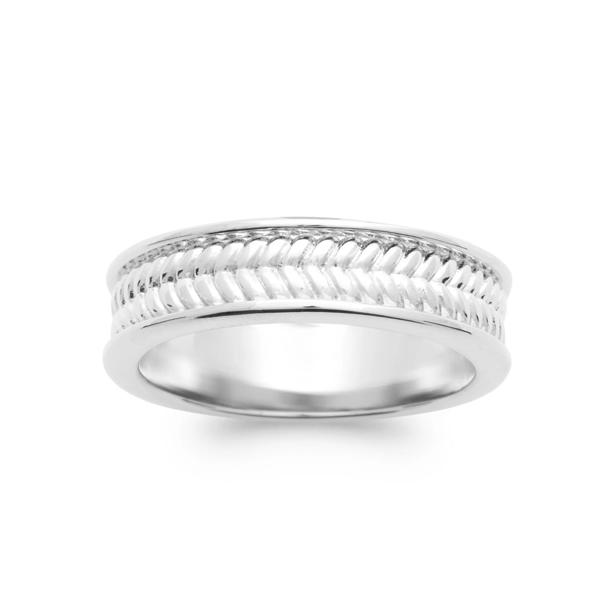 Bague anneau à bande ciselée en argent 925 rhodié homme vu de profil