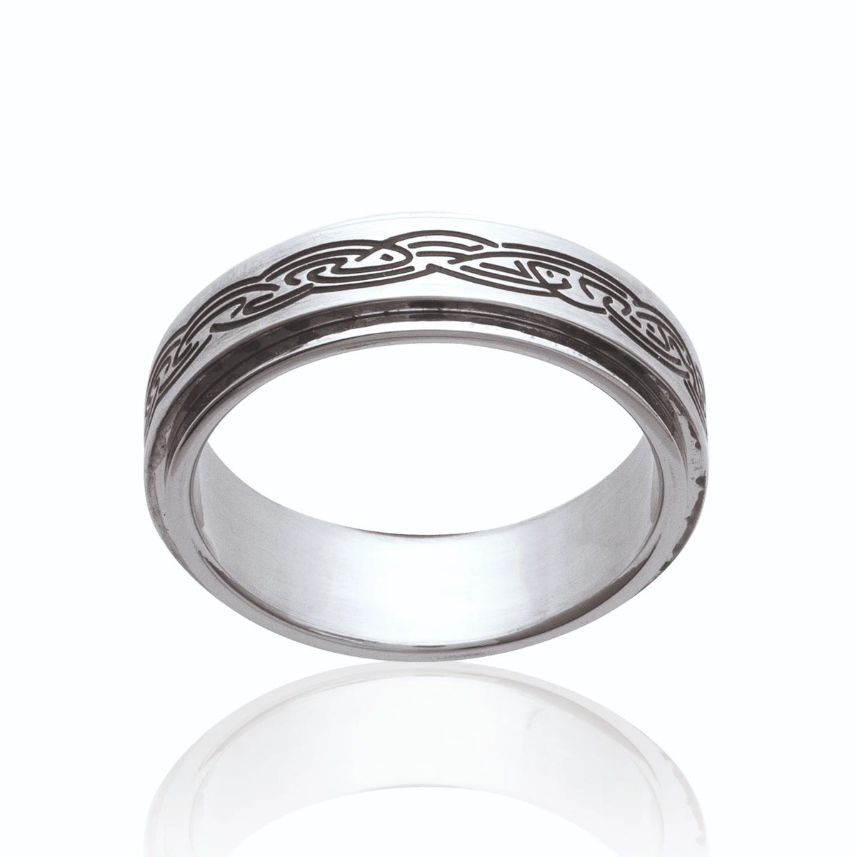 Bague anneau à bande torsadée noircie en acier vu de profil