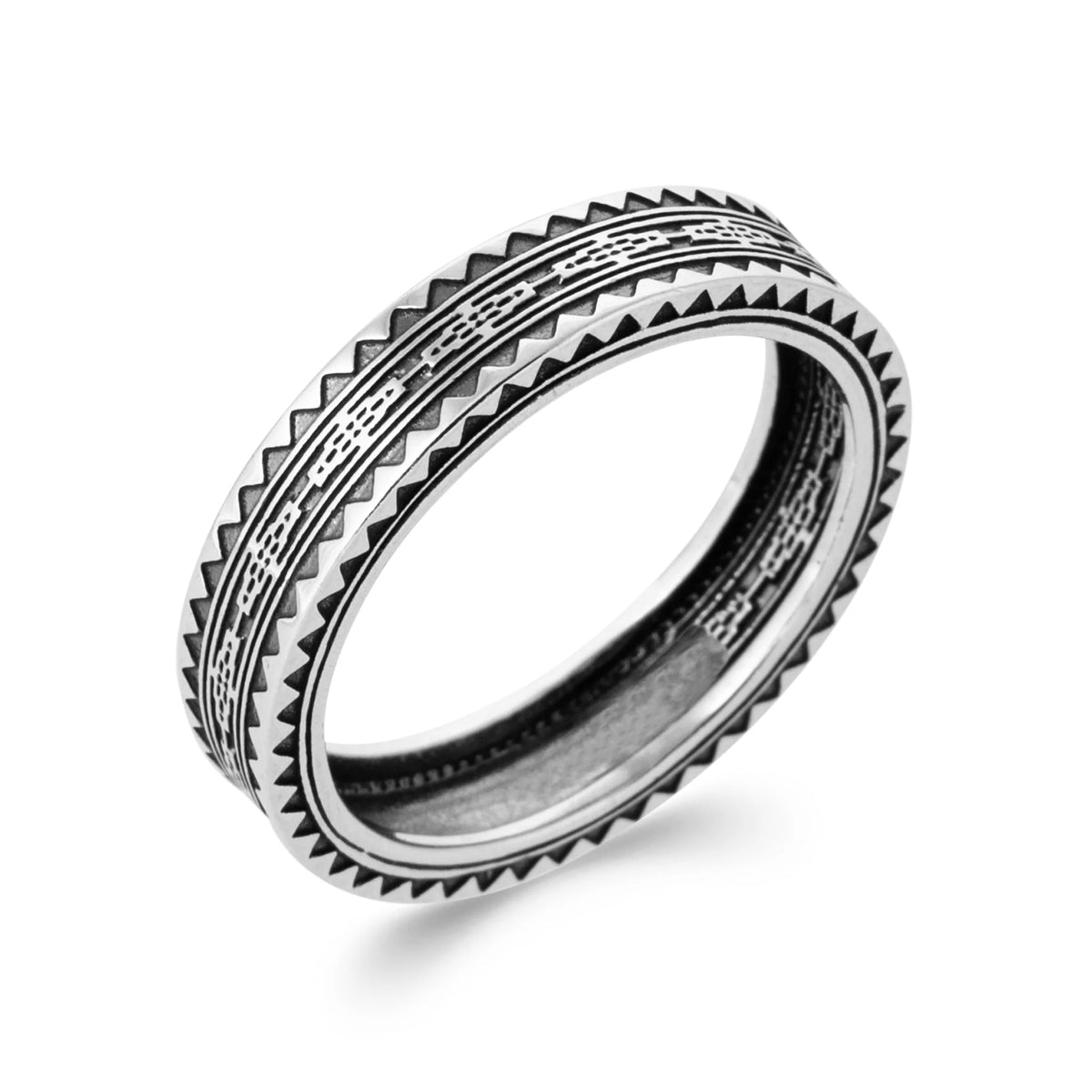 Bague anneau à bords crantés en argent 925 homme