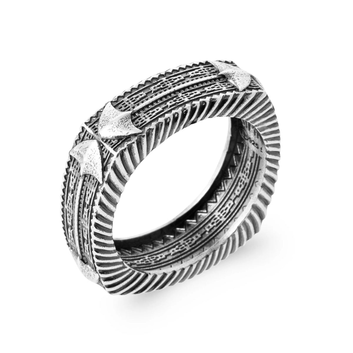 Bague anneau à bords godronnés en argent 925 homme