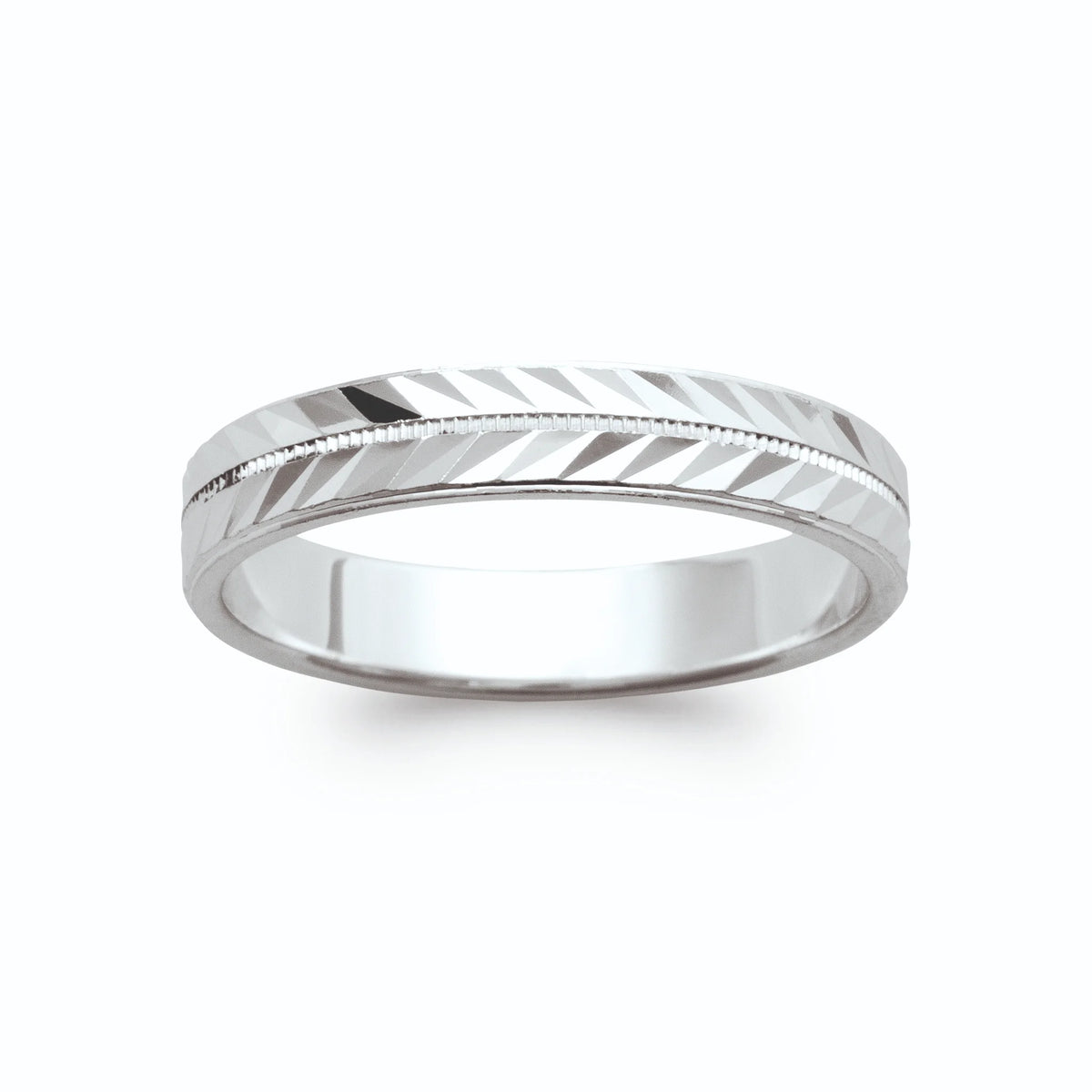 Bague anneau à chevrons diamantés en argent 925 rhodié homme vu de profil