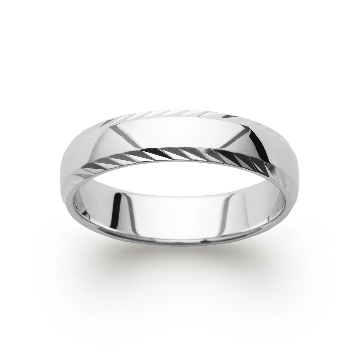 Bague anneau à entailles obliques diamantées en argent 925 rhodié homme vu de profil
