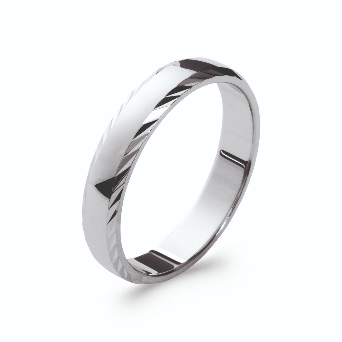Bague anneau à facettes diamantées en argent rhodié