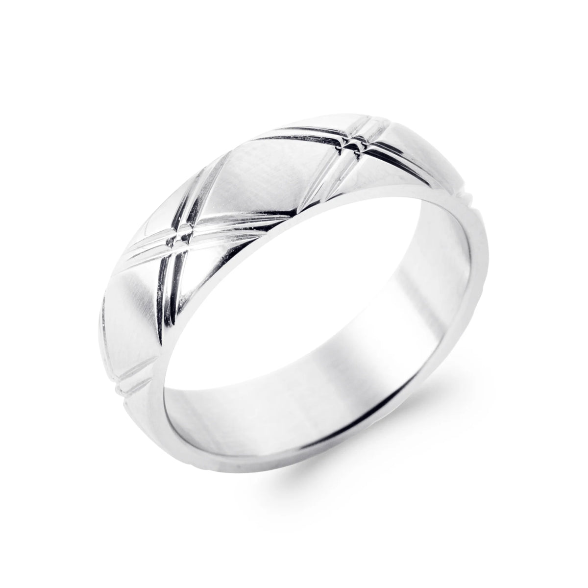 Bague anneau à motif croisé gravé en acier homme