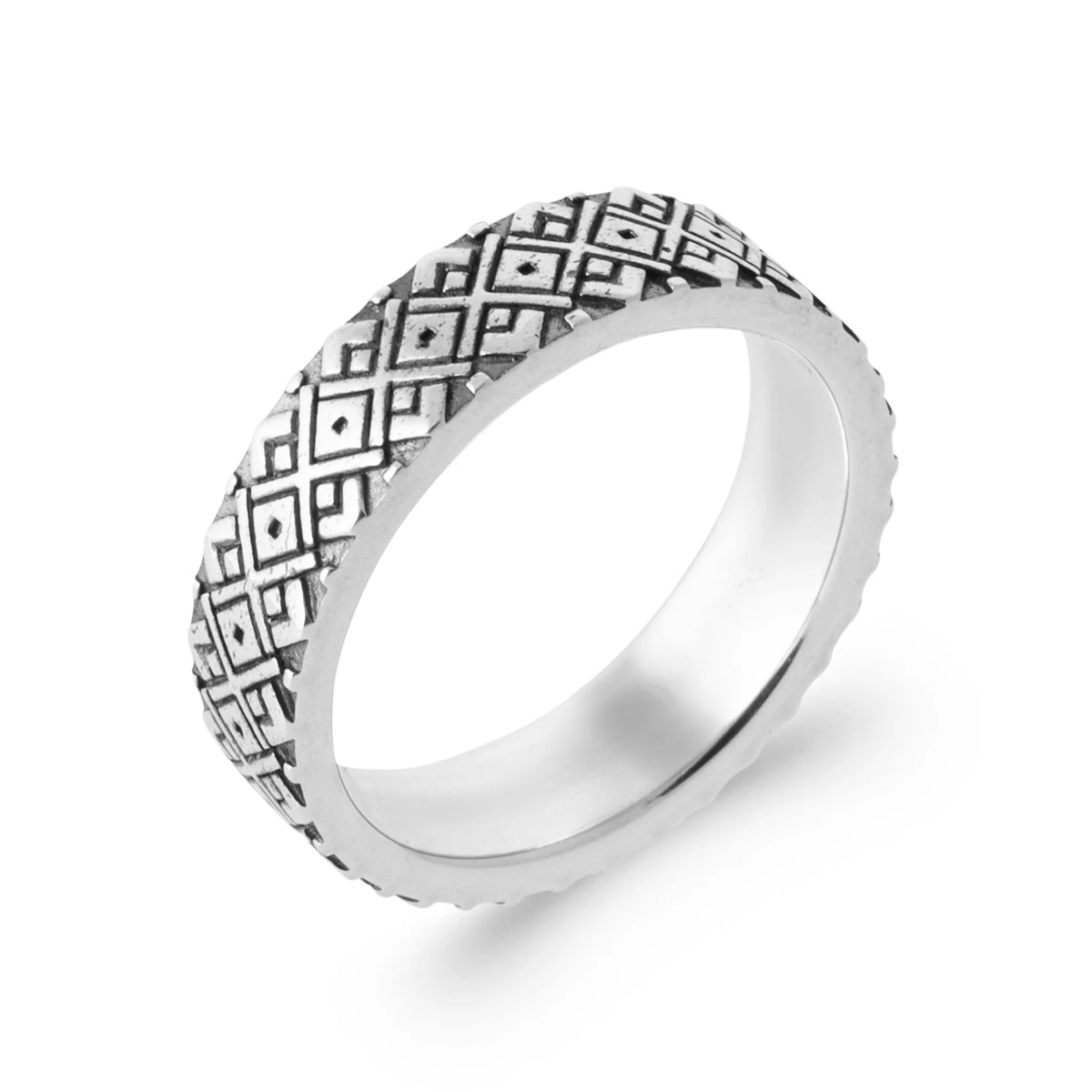 Bague anneau à motifs géométriques en argent 925