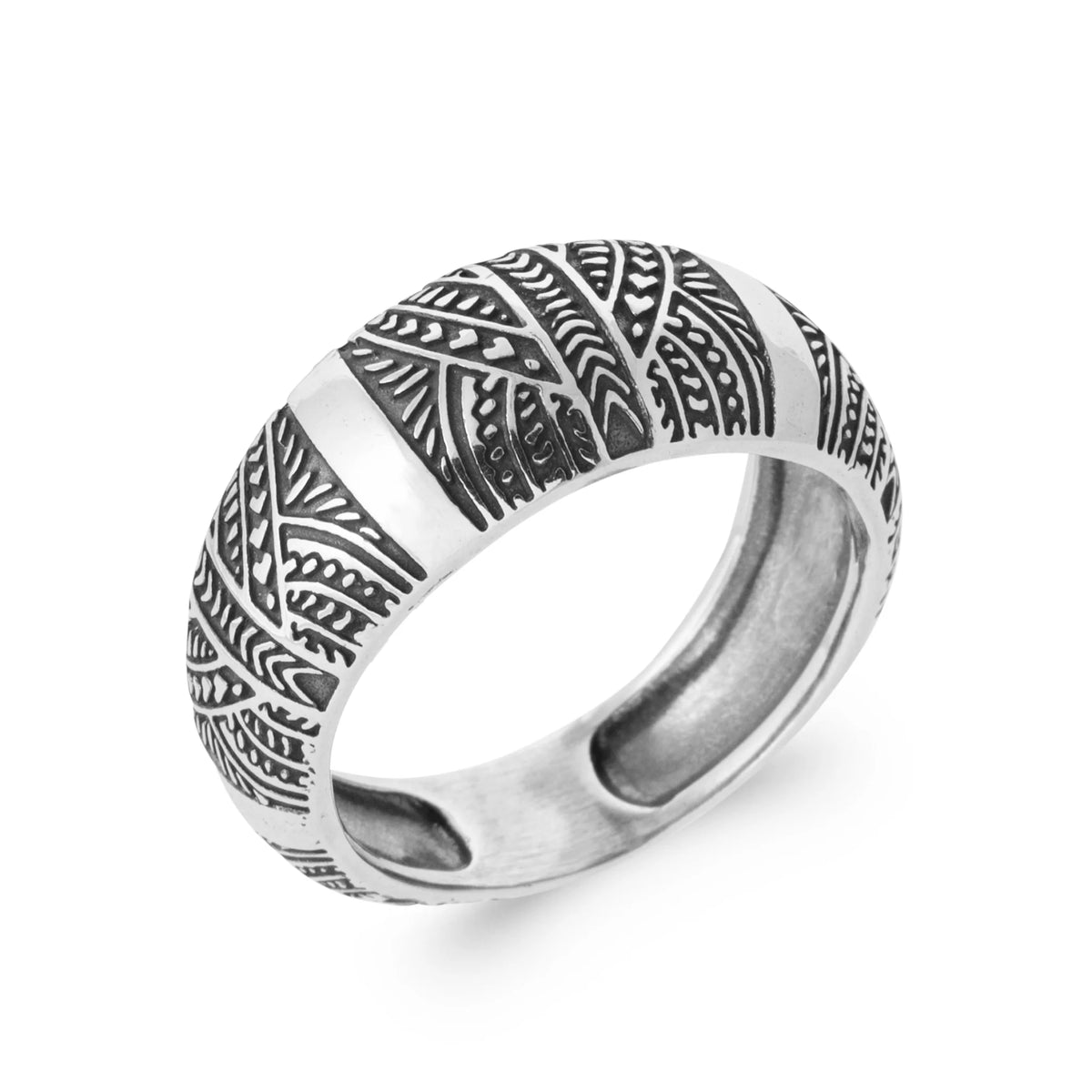 Bague anneau à motifs tribaux en argent 925 homme