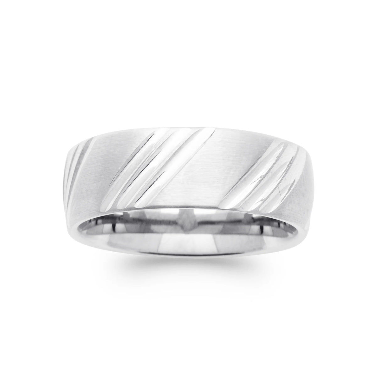 Bague anneau à rainures obliques en acier homme