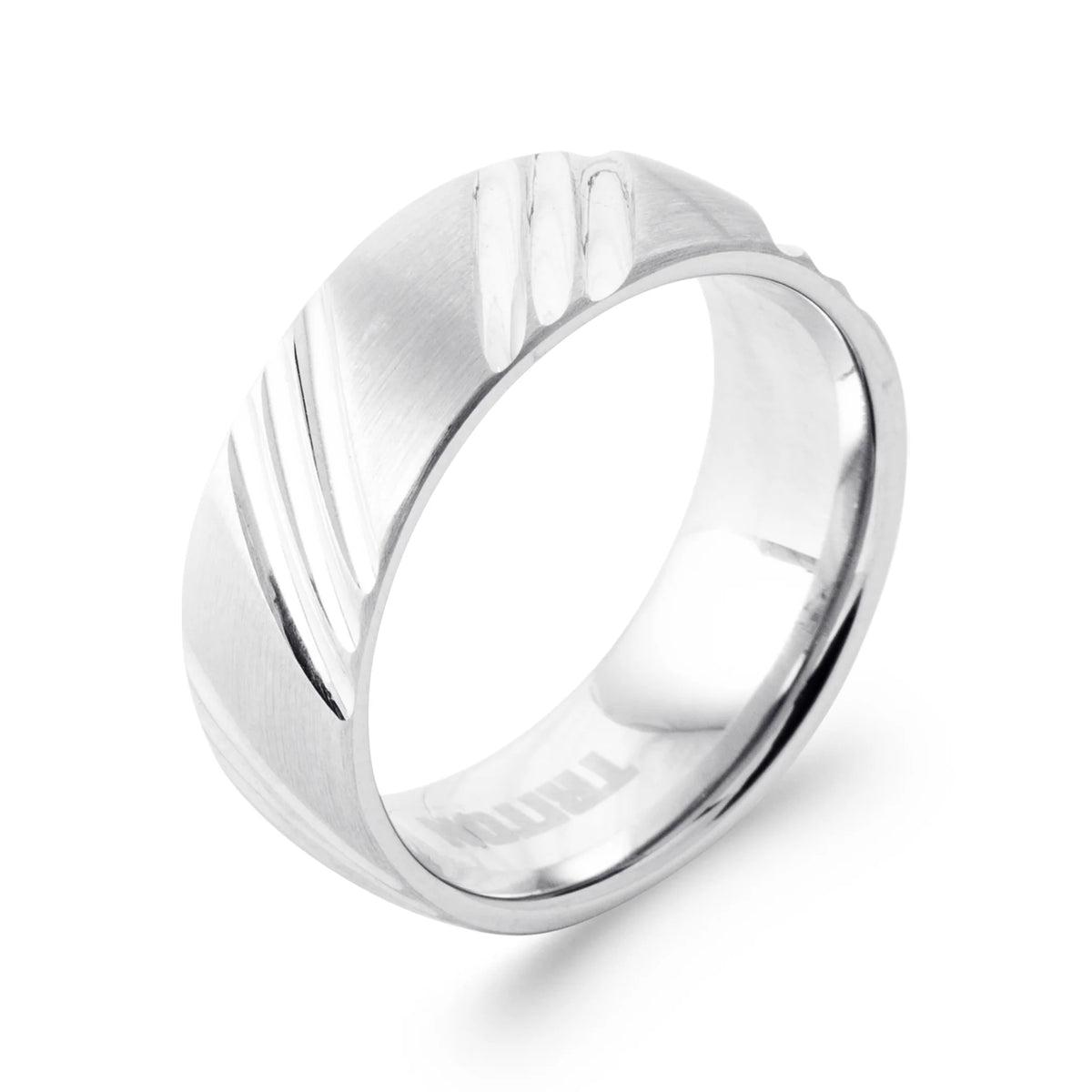 Bague anneau à rainures obliques en acier homme