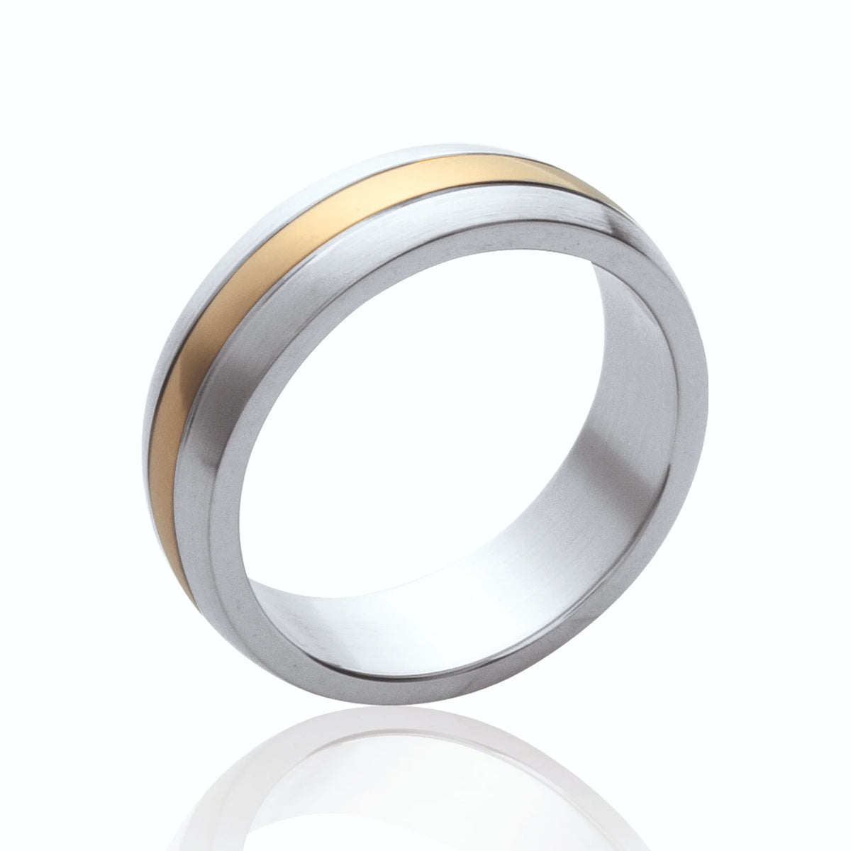 Bague anneau acier à liseré doré