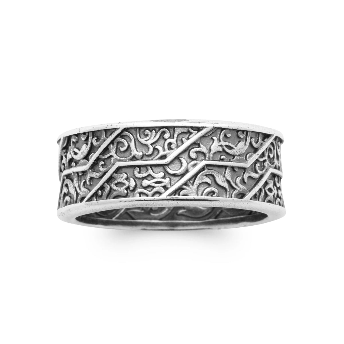 Bague anneau ajouré à arabesques en argent 925 homme vu de profil