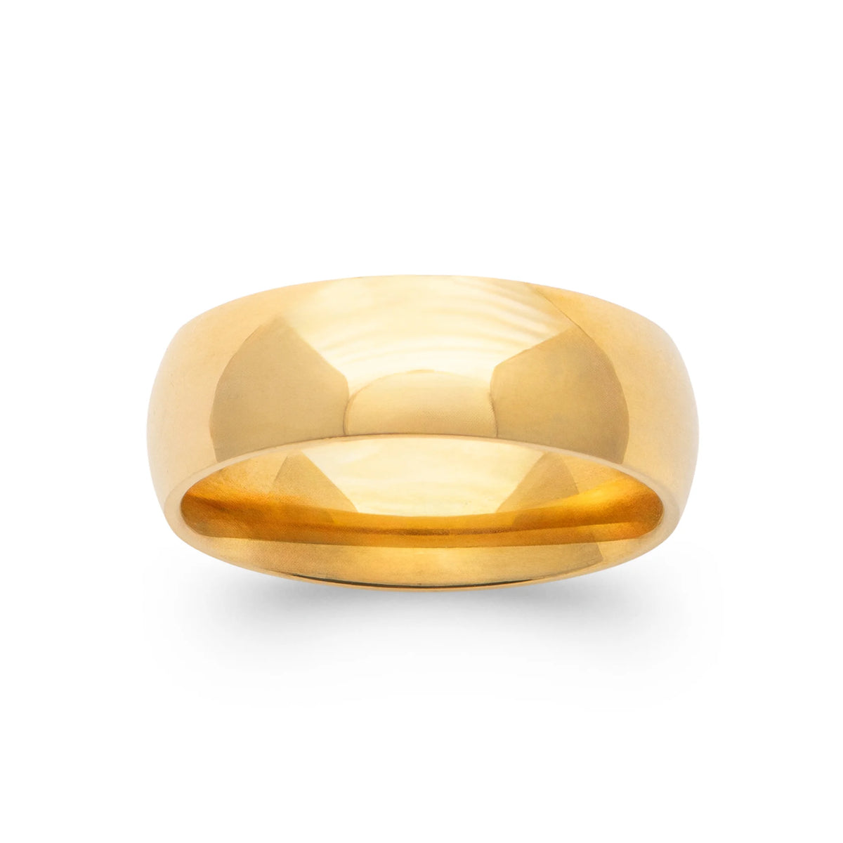 Bague anneau bombé lisse en acier PVD doré homme vu de profil