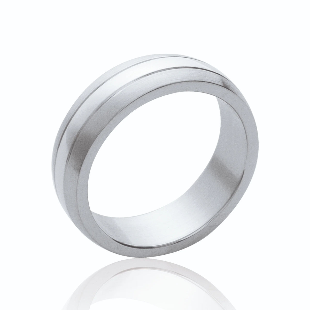 Bague anneau brossé à bords biseautés en acier