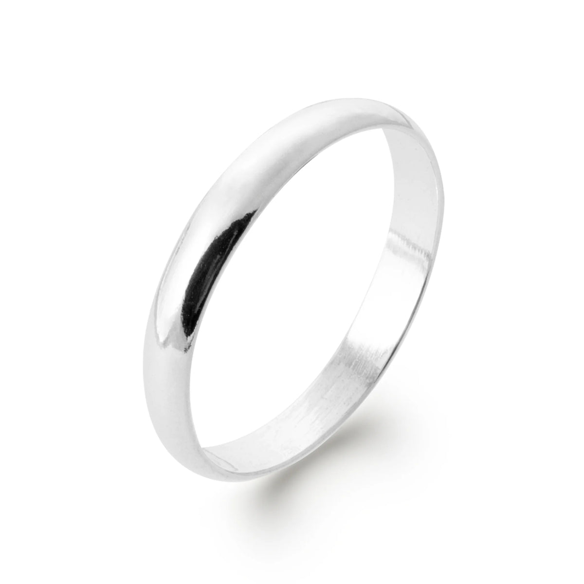 Bague anneau fin bombé lisse en argent rhodié