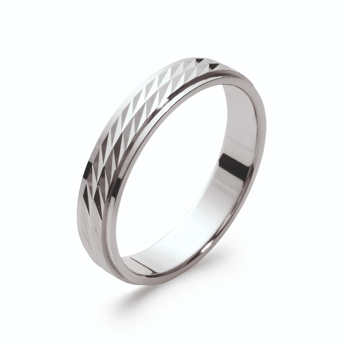 Bague anneau fin ciselé en losanges en argent 925 rhodié homme