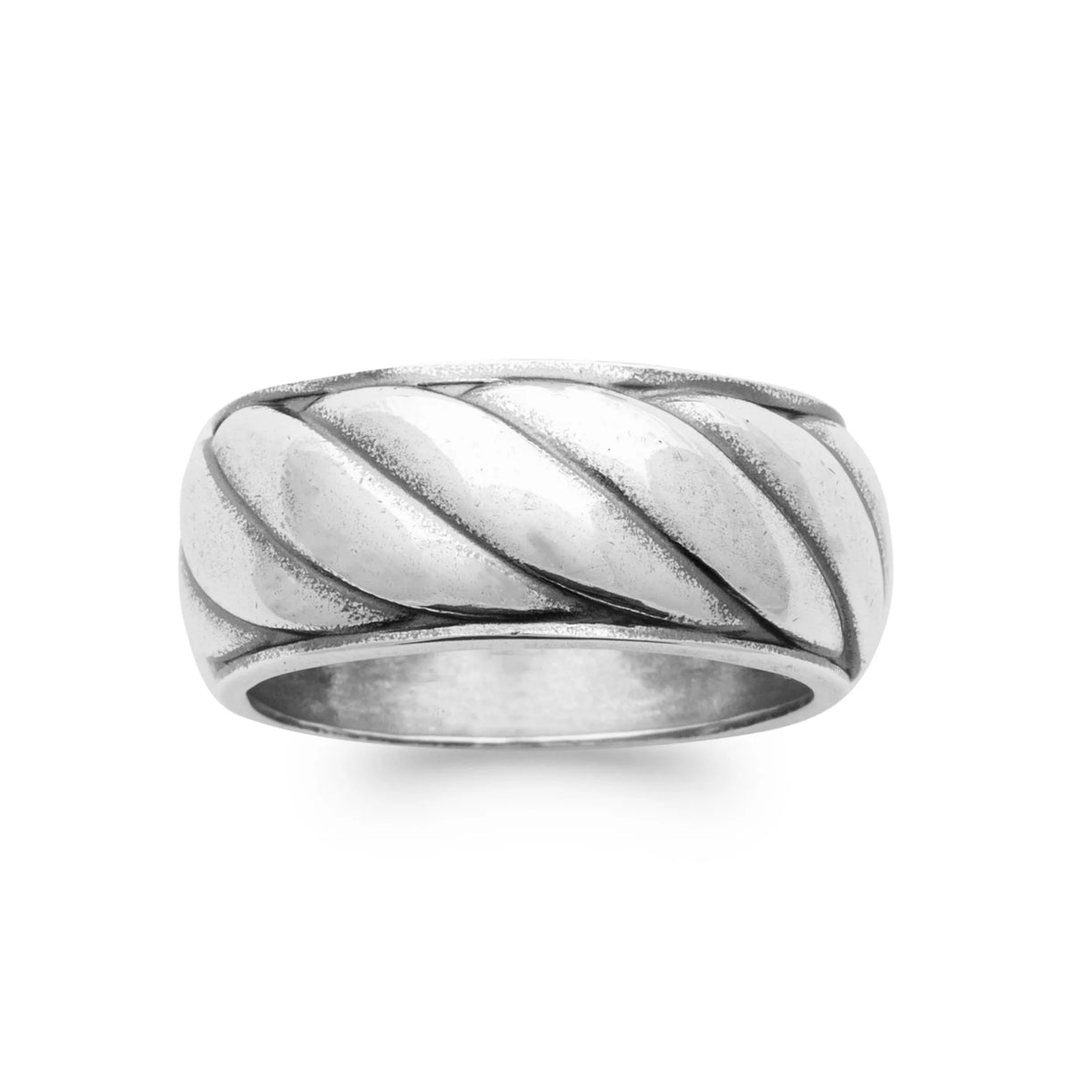 Bague anneau large à godrons obliques en argent 925 homme vu de profil