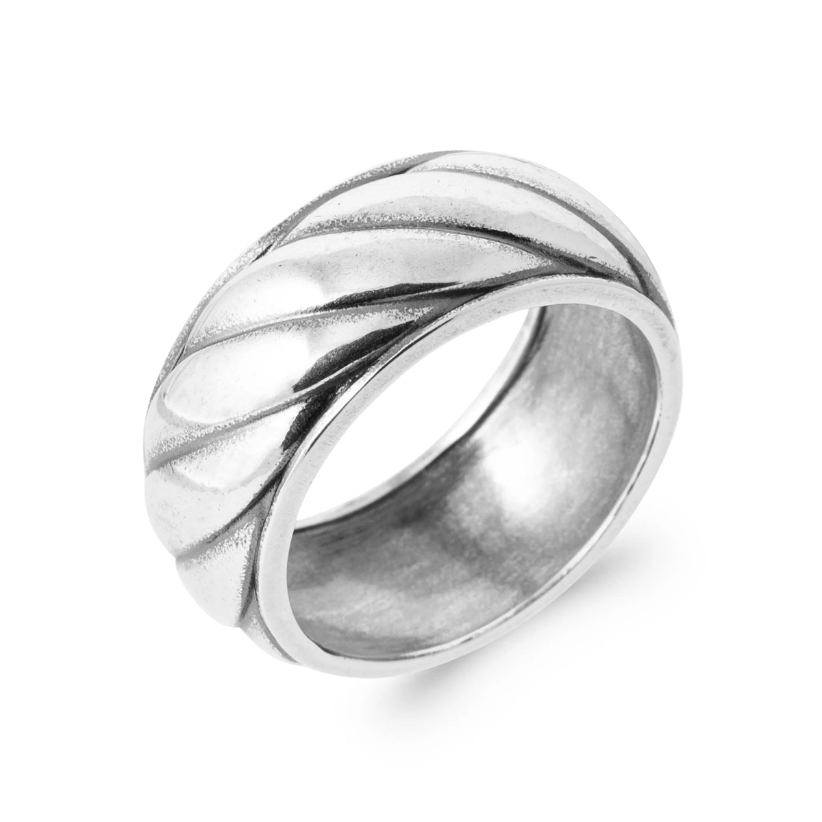 Bague anneau large à godrons obliques en argent 925 homme