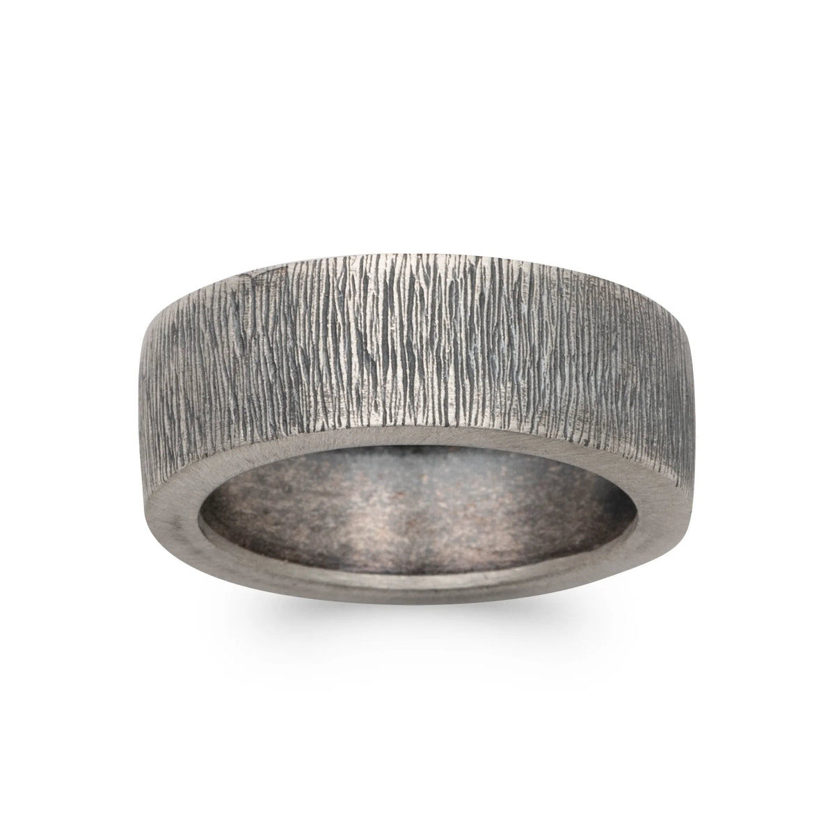 Bague anneau large strié patiné en argent 925 vu de profil