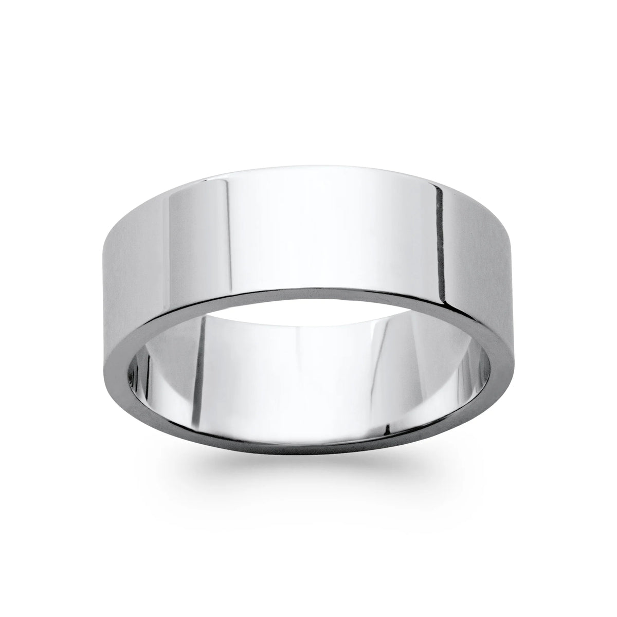 Bague anneau plat large lisse en argent rhodié vu de profil