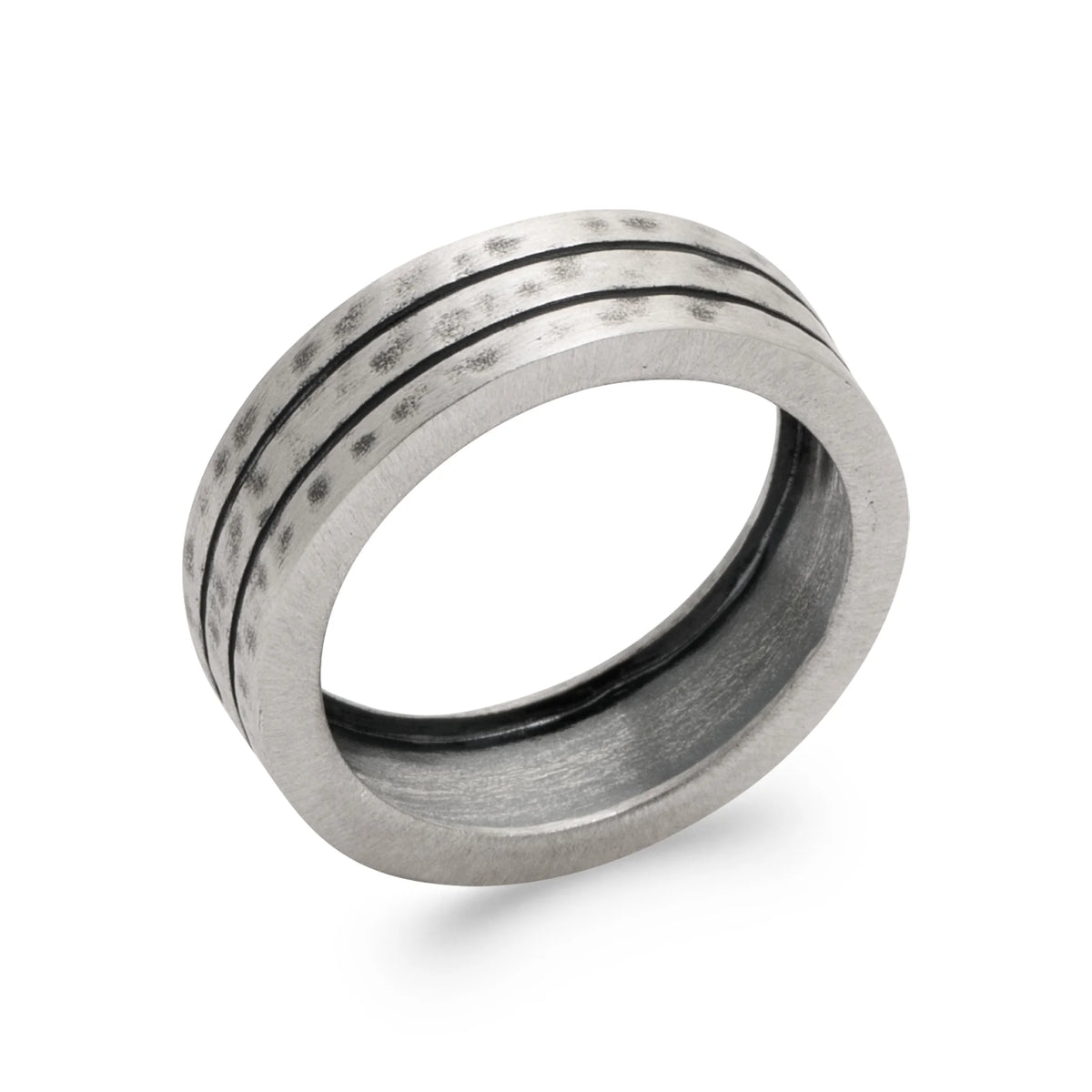 Bague anneau rainuré patiné en argent 925
