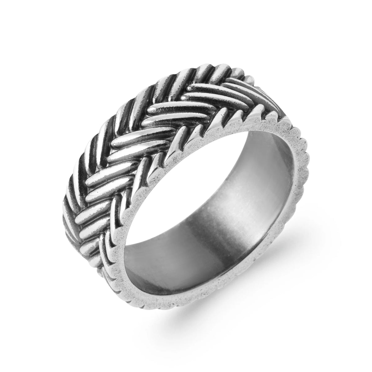 Bague anneau tressé en chevrons en argent 925