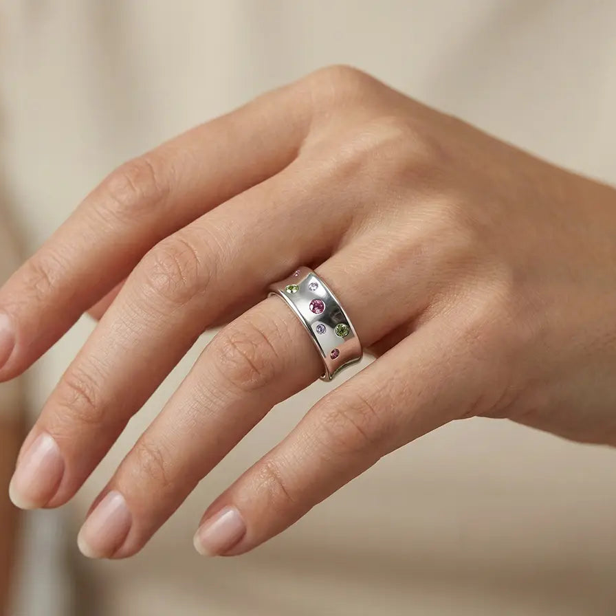 Bague Sabrina Incurvée en argent 950, sept pierres fines en dégradé