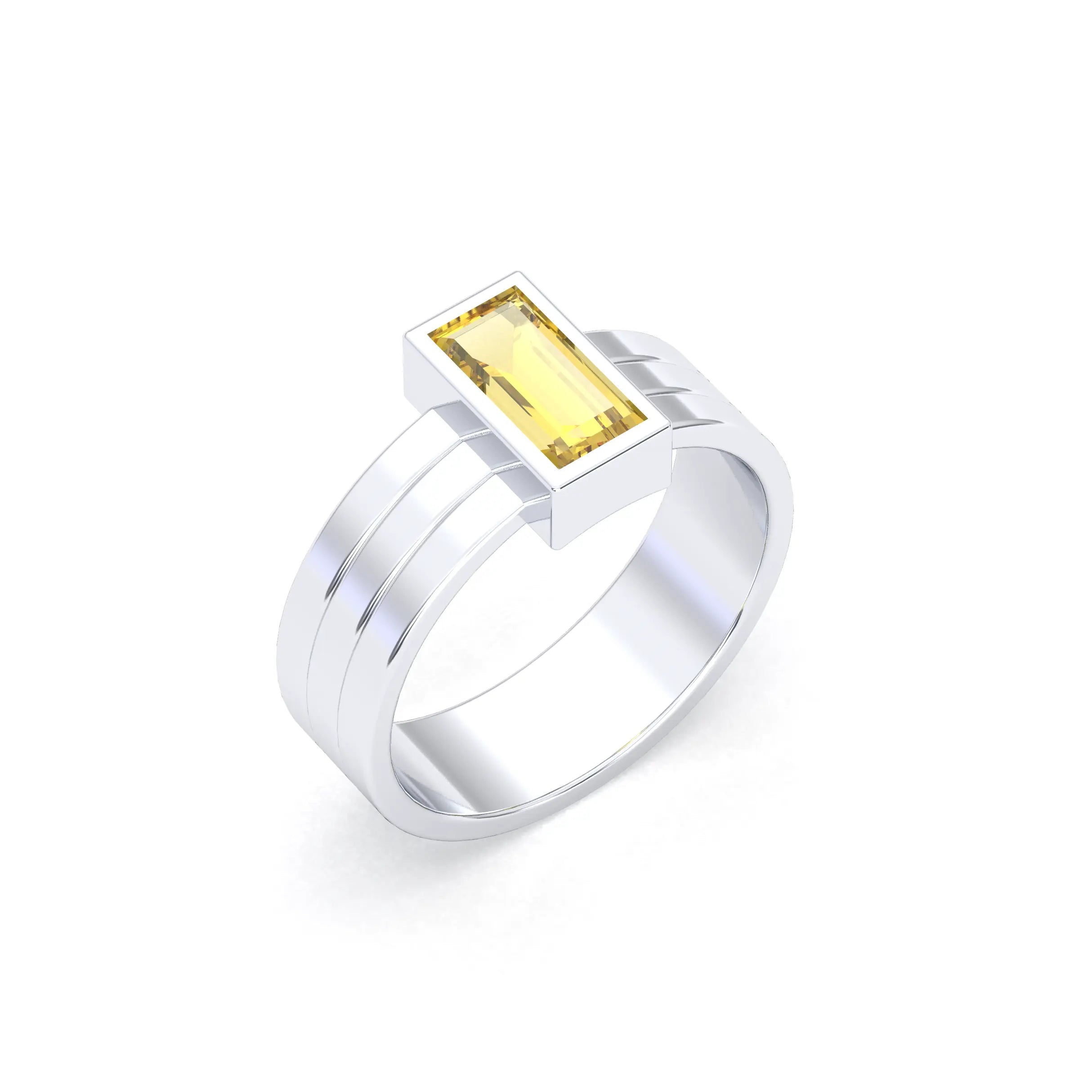 Bague Art Déco – Argent 950 & Pierre Fine Taille Baguette Citrine
