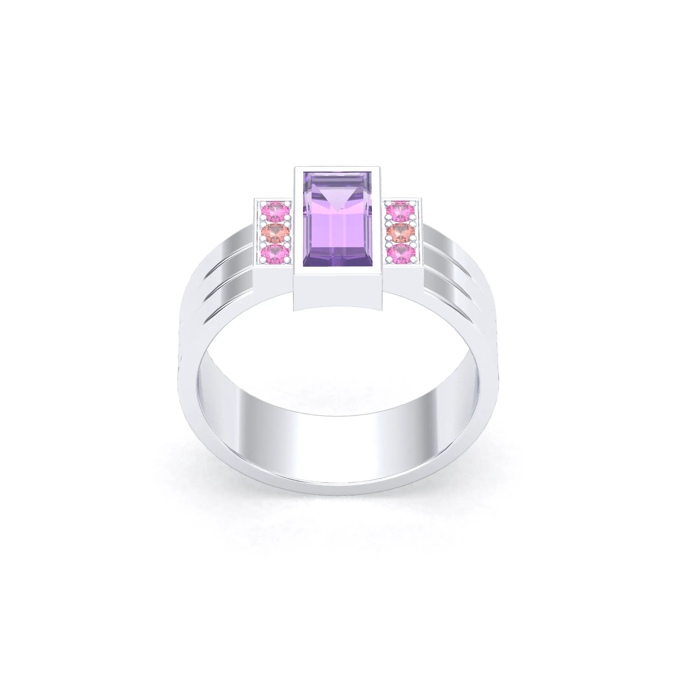 Bague Art Déco – Or Blanc 18k & Cascade de Pierres Précieuses