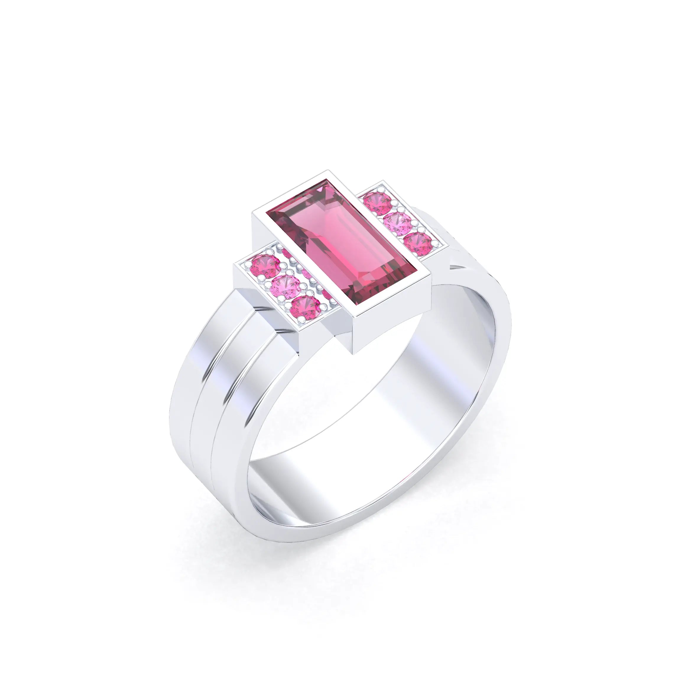 Bague Art Déco – Or Blanc 18k & Cascade de Pierres Précieuses Grenat Rhodolite