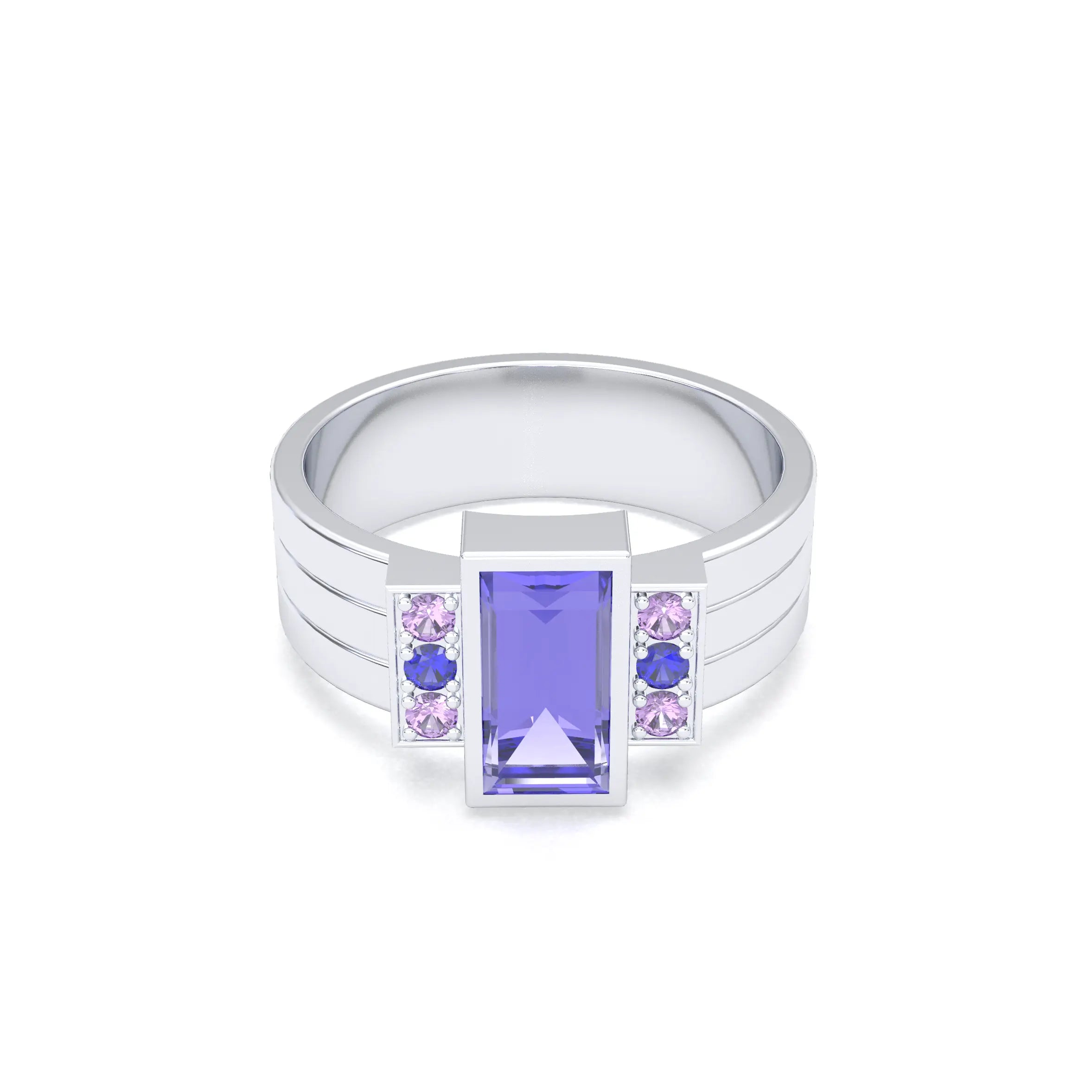 Bague Art Déco – Or Blanc 18k & Cascade de Pierres Précieuses