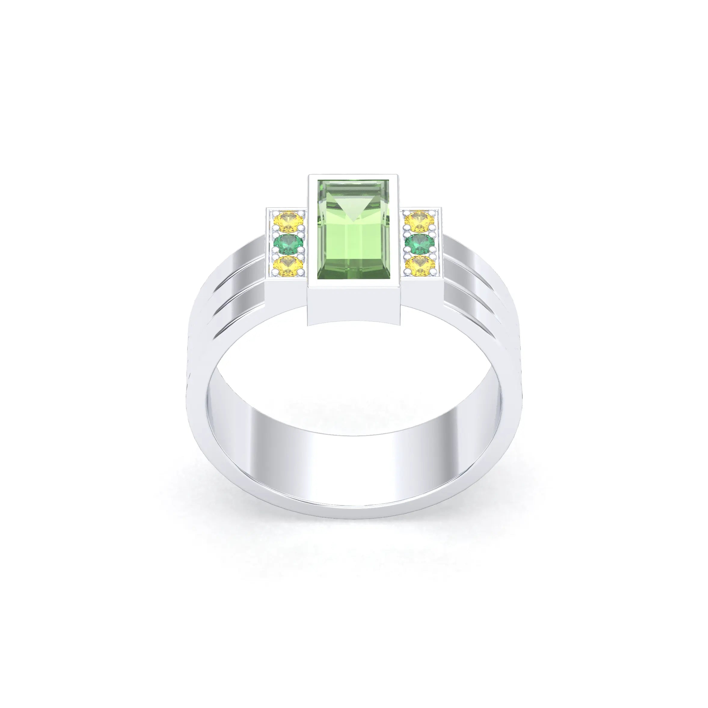 Bague Art Déco – Or Blanc 18k & Cascade de Pierres Précieuses