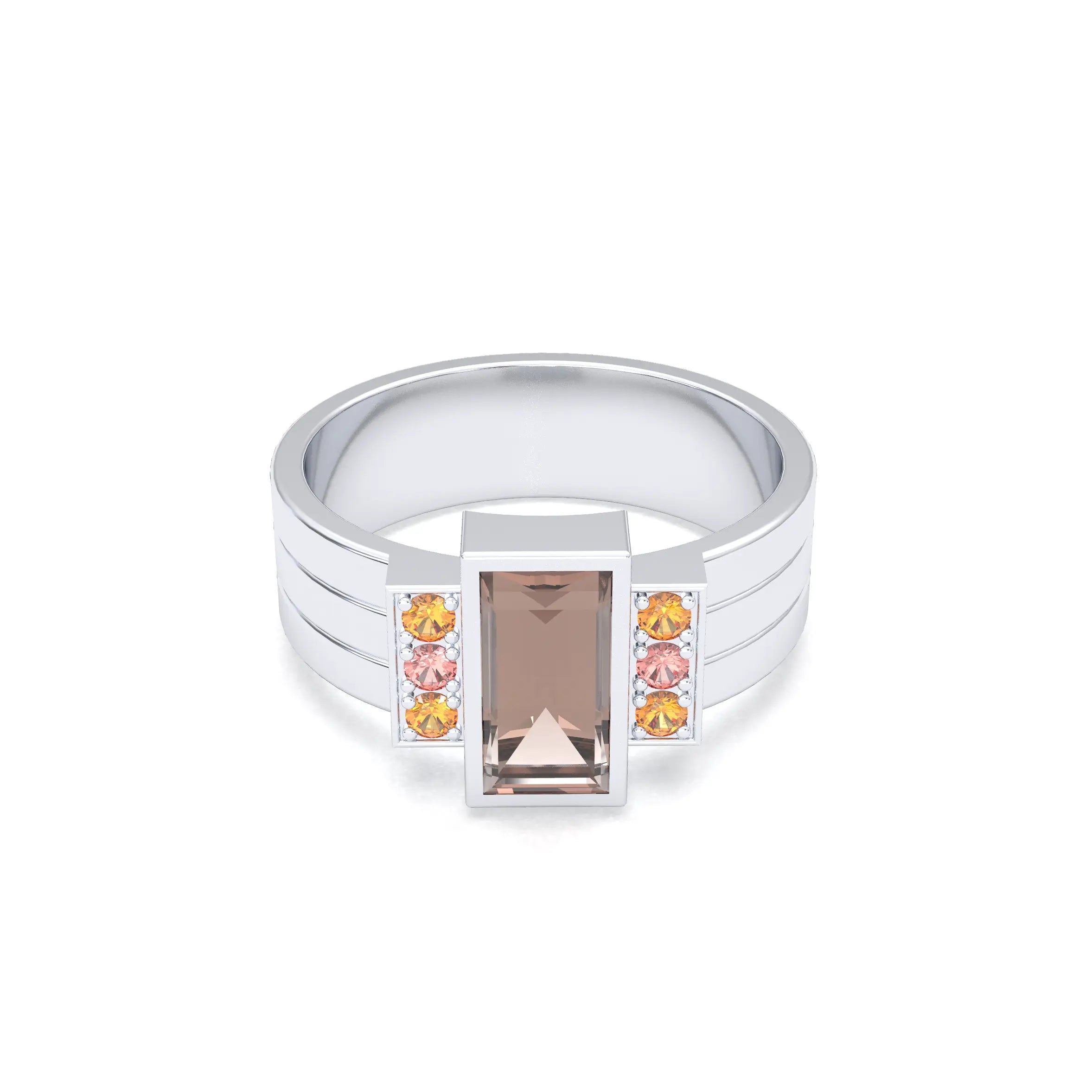 Bague Art Déco – Or Blanc 18k & Cascade de Pierres Précieuses