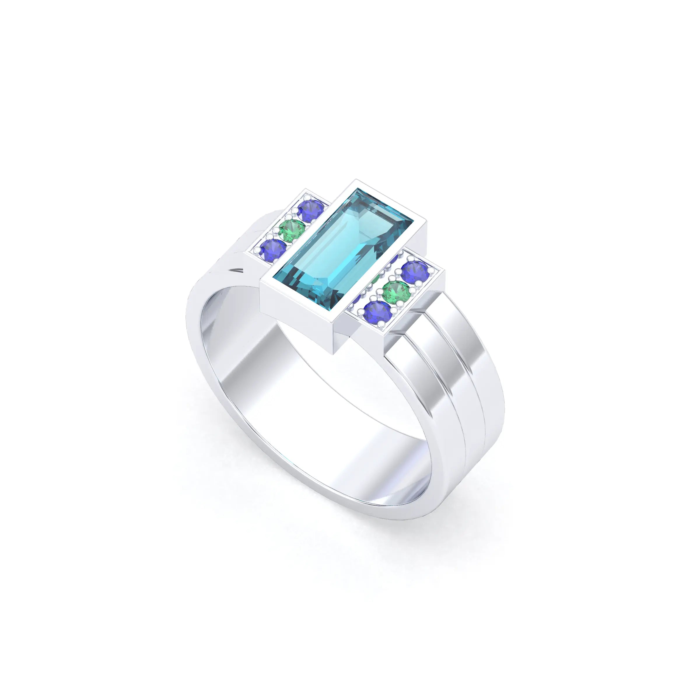 Bague Art Déco – Or Blanc 18k & Cascade de Pierres Précieuses