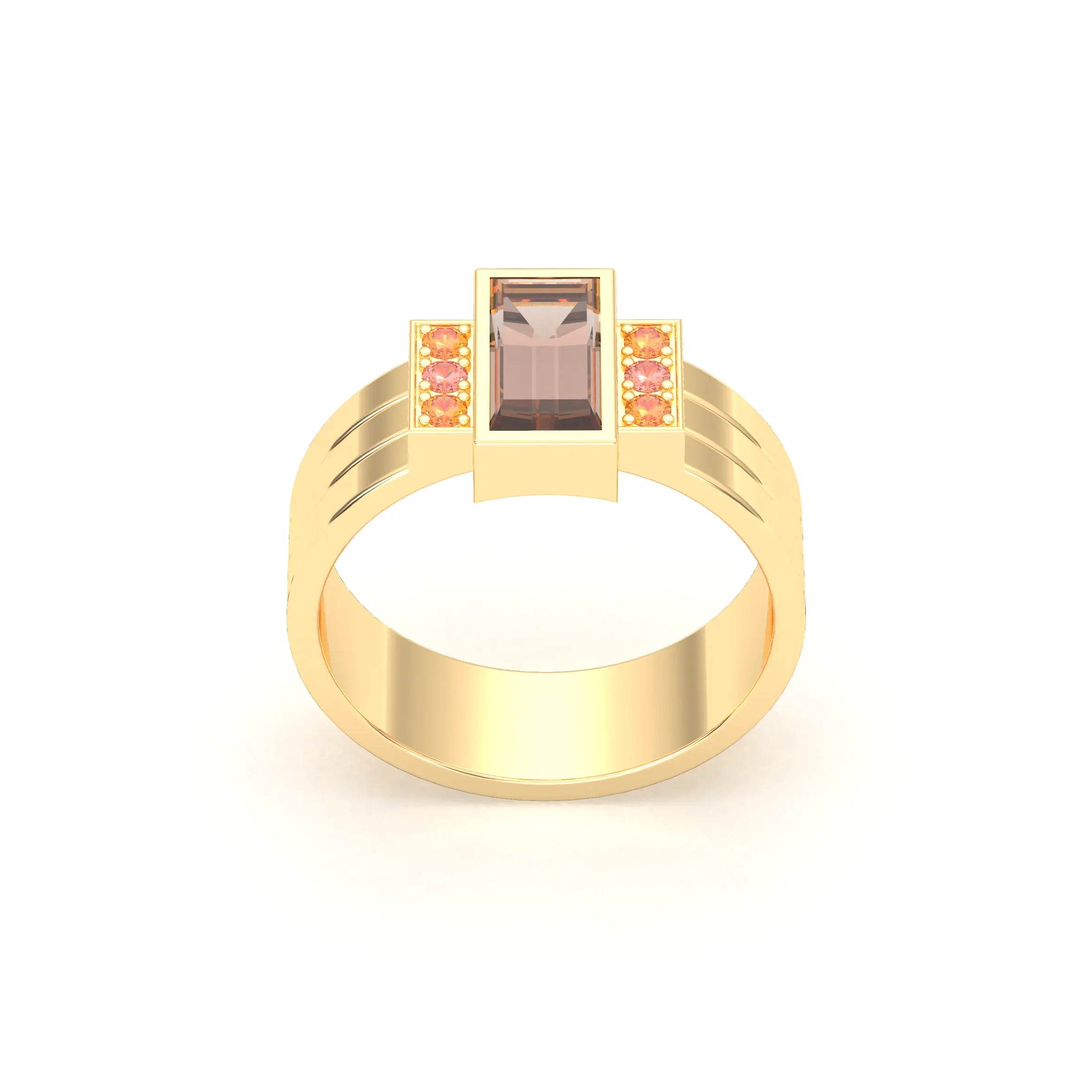 Bague Art Déco – Or Jaune 18 carats - Pierre fine & Cascade de Pierres Précieuses